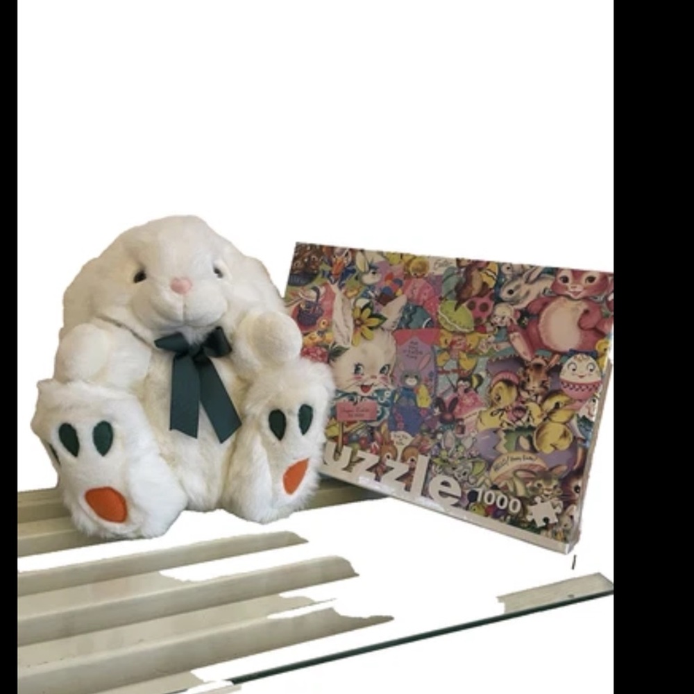 Easter Plush Bunny and  Easter Puzzle  Rare Snuggly Rabbit read details